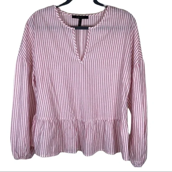 BCBGMaxAzria Striped Boho Long Sleeve Peasant Top Size M - Picture 2 of 7